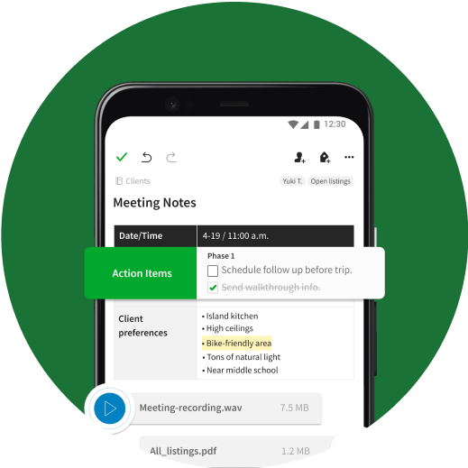 An android device using the Evernote app.