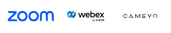 Zoom, Webex, and Cameyo logos