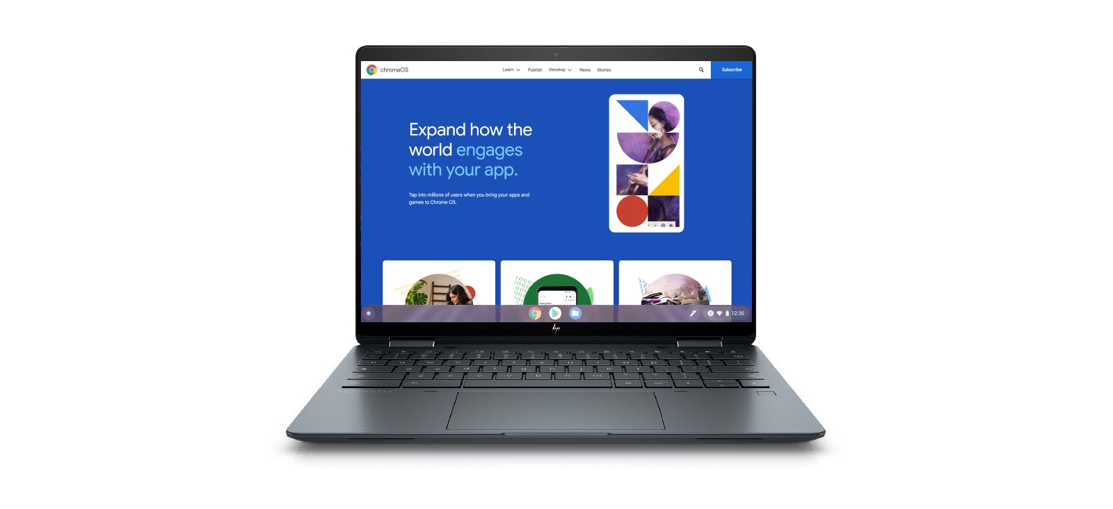 Chromebook showing the redesigned ChromeOS.dev homepage