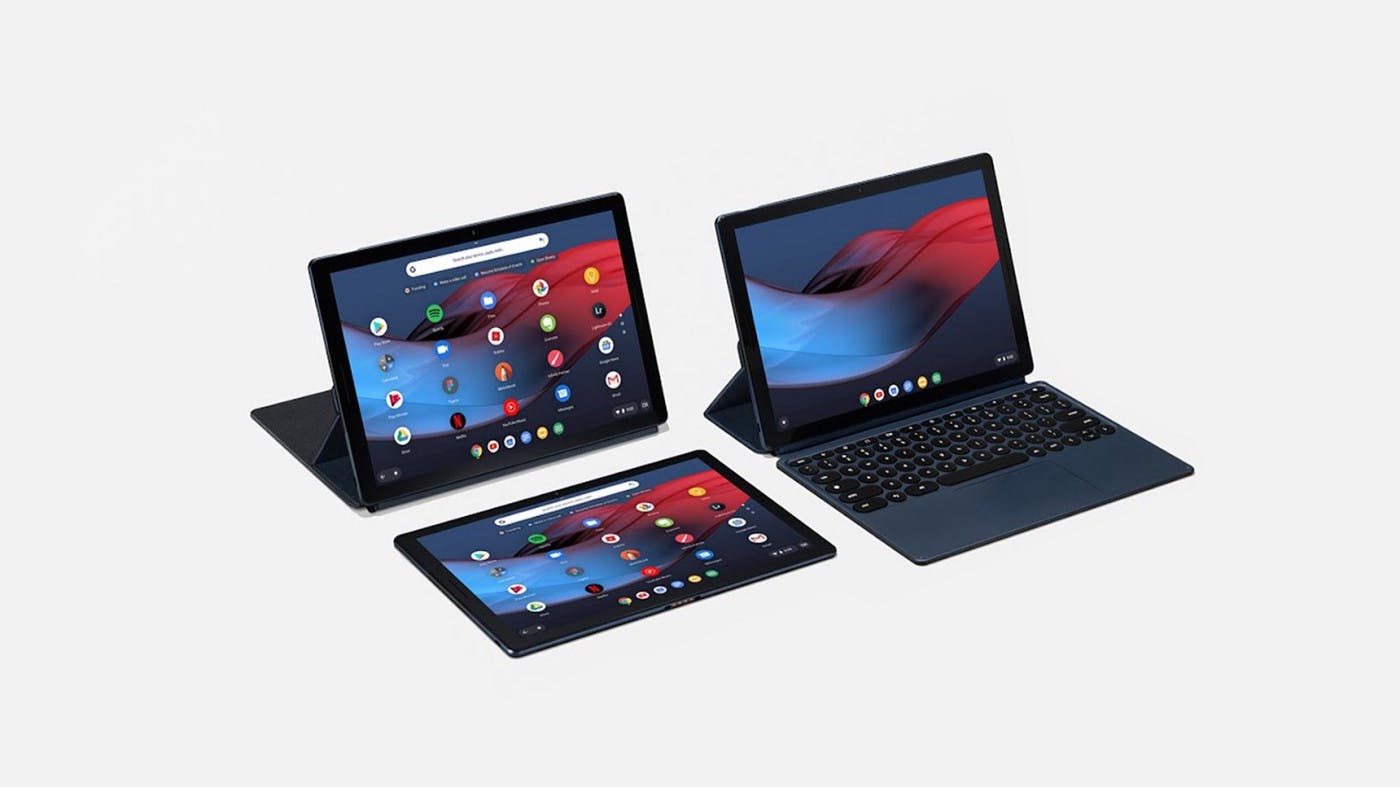 Pixel Slate device in its different configurations with and without the detachable keyboard